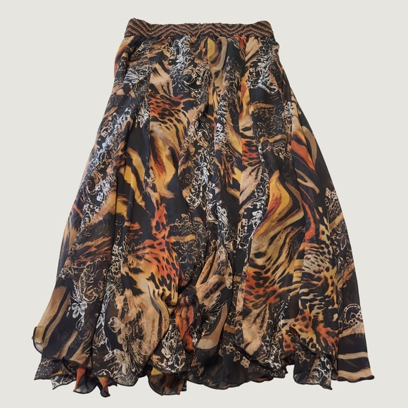 Sandy Starkman Dresses & Skirts - Sandy Starkman Animal Print Maxi Skirt Beaded Waistband Orange Brown Large Boho